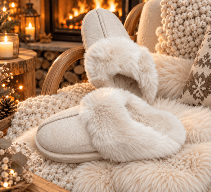 Chaussons fourrés ouverts BEIGE
