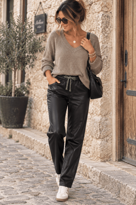 Pantalon simili cuir NOIR