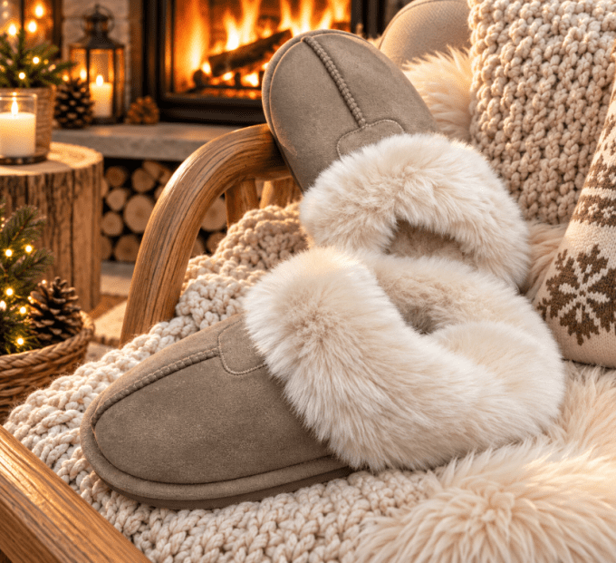 Chaussons fourrés fermés TAUPE