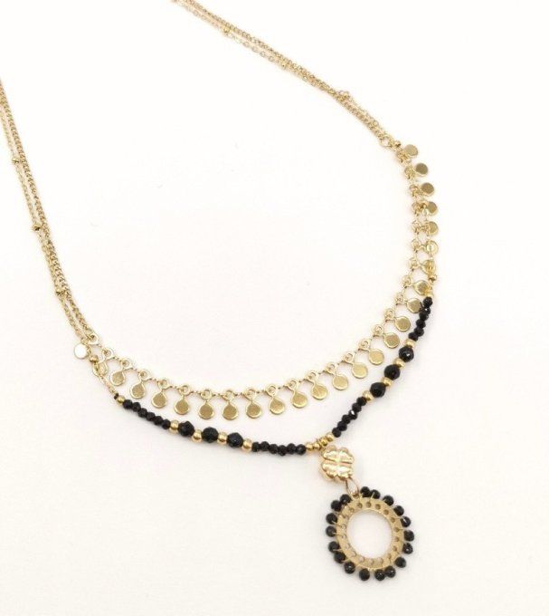 Collier Double Rang pierre Naturelle et pendentif