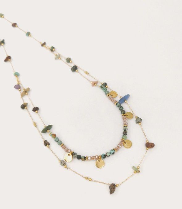 Collier double rang pierres naturelles