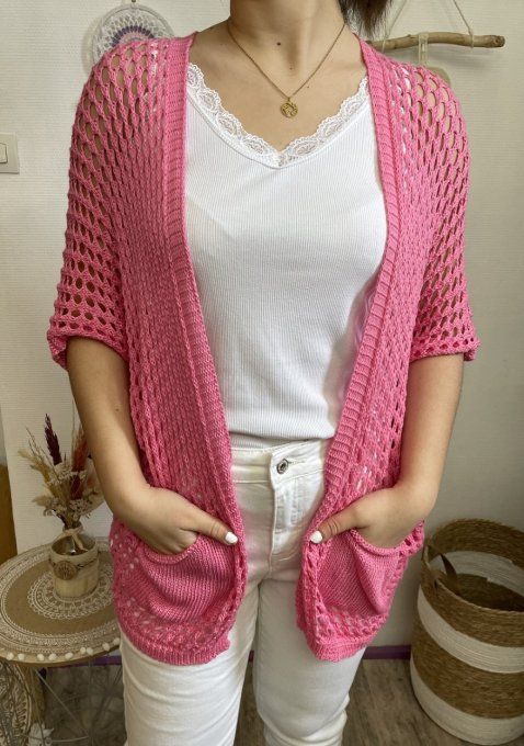 Gilet crochet ETOILE FUSHIA