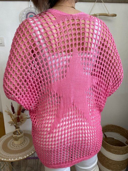 Gilet crochet ETOILE FUSHIA