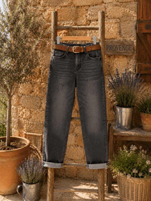 Jean gris MOM + ceinture