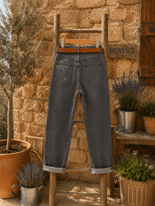 Jean gris MOM + ceinture