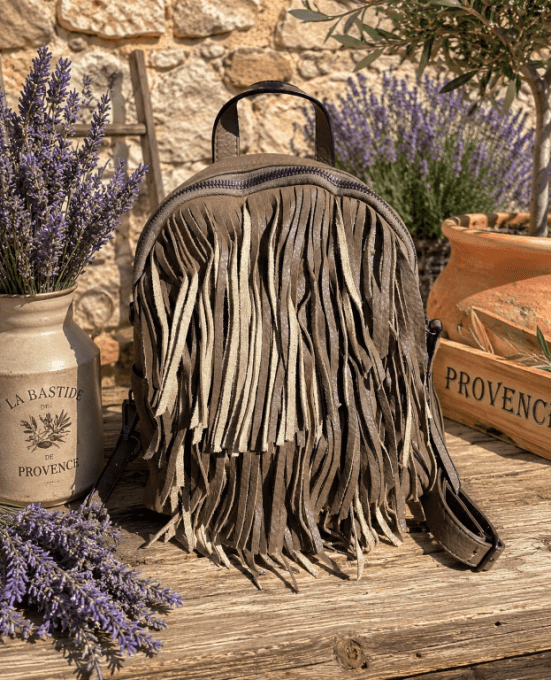Sac à dos franges TAUPE