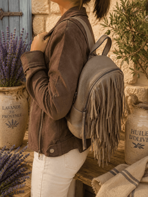 Sac à dos franges TAUPE