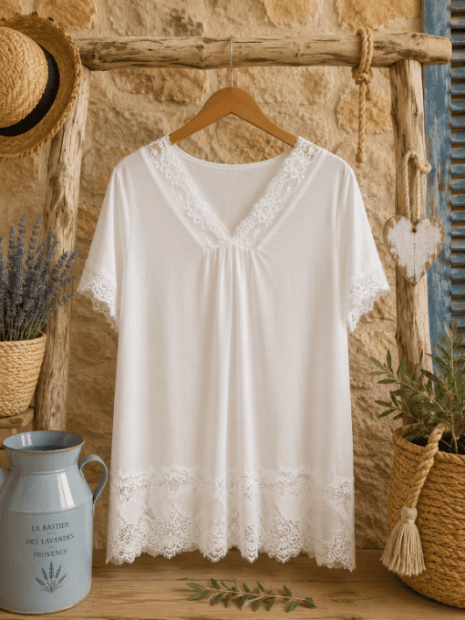 Haut dentelle manches courtes TU 48 au 54