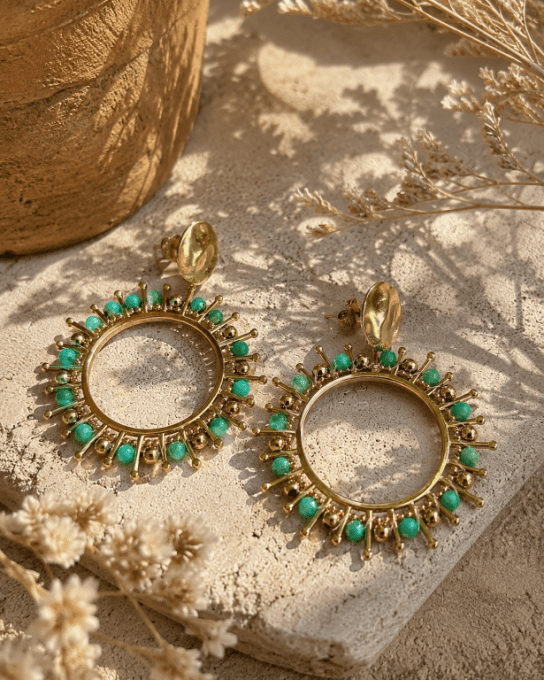 Boucles d'oreilles créoles pierres naturelles