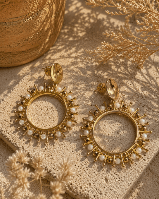Boucles d'oreilles créoles pierres naturelles