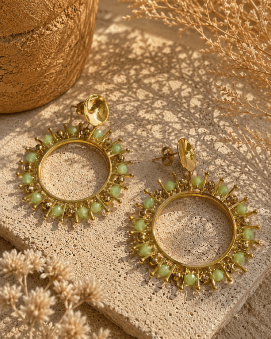 Boucles d'oreilles créoles pierres naturelles