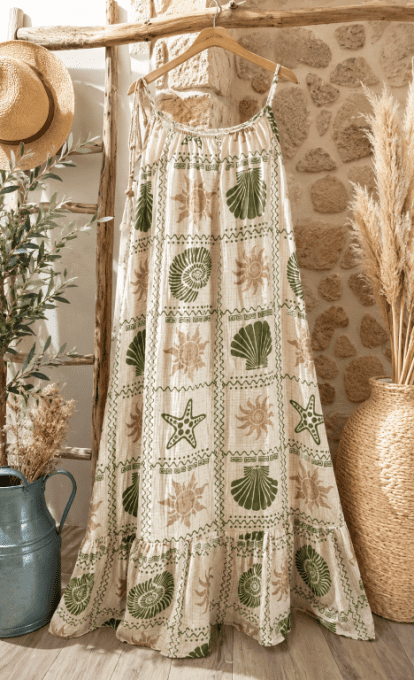 Robe longue gaze de coton KAKI