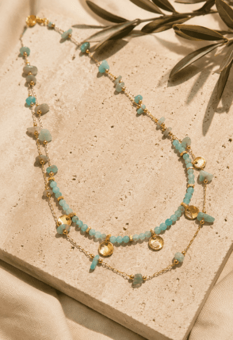 Collier double rang pierres naturelles