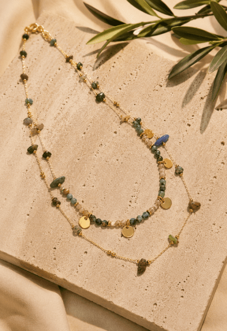 Collier double rang pierres naturelles