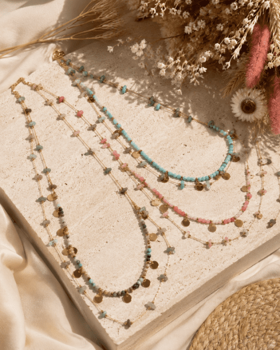 Collier double rang pierres naturelles