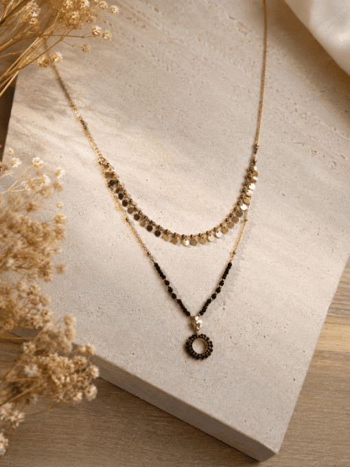 Collier Double Rang pierre Naturelle et pendentif