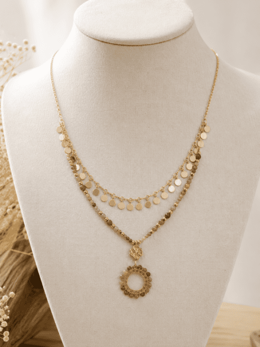 Collier Double Rang pierre Naturelle et pendentif