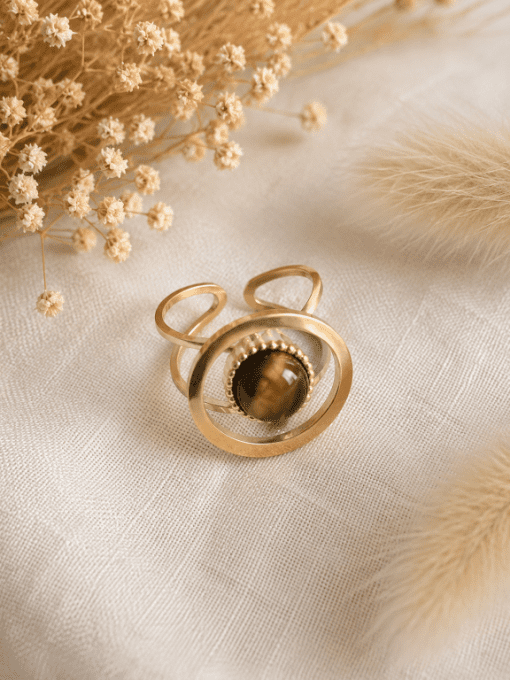 Bague Ronde en Acier Inoxydable avec Pierre Naturelle
