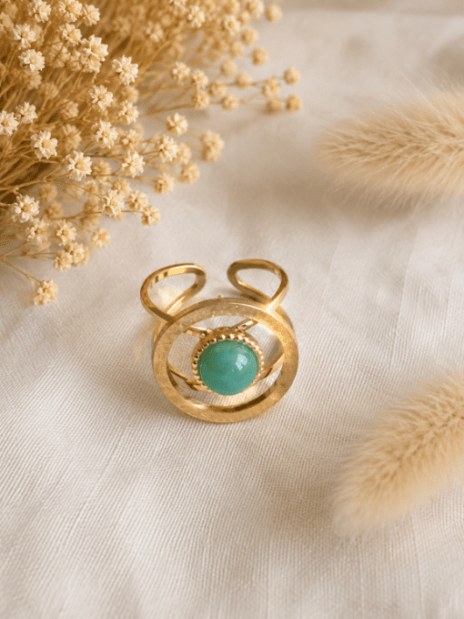 Bague Ronde en Acier Inoxydable avec Pierre Naturelle