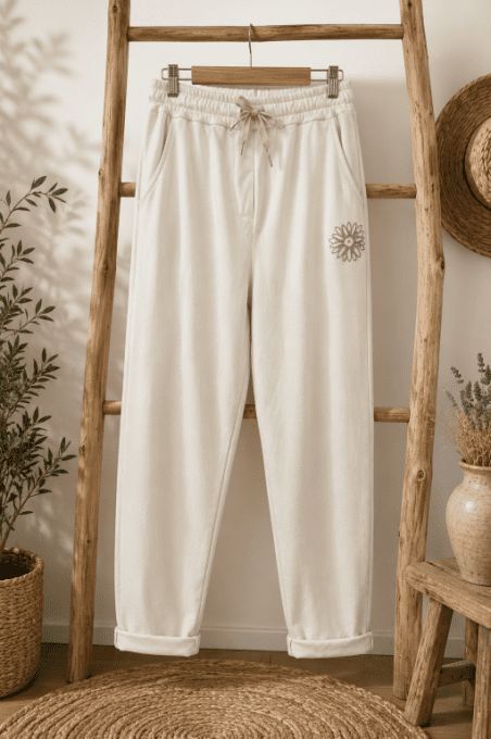 Pantalon jogging fleur BEIGE