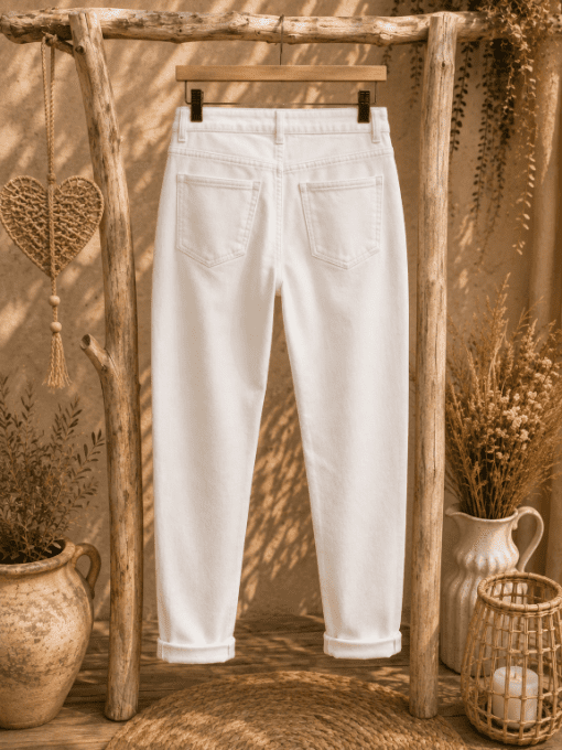 Jean Mom FLORE BLANC