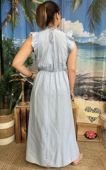 Robe longue dos ouvert TENCEL BLEU CLAIR