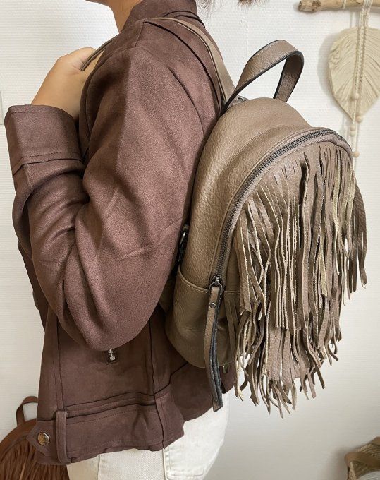 Sac à dos franges TAUPE