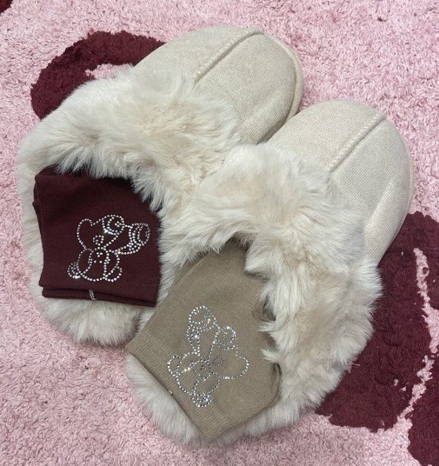 Chaussons fourrés ouverts BEIGE