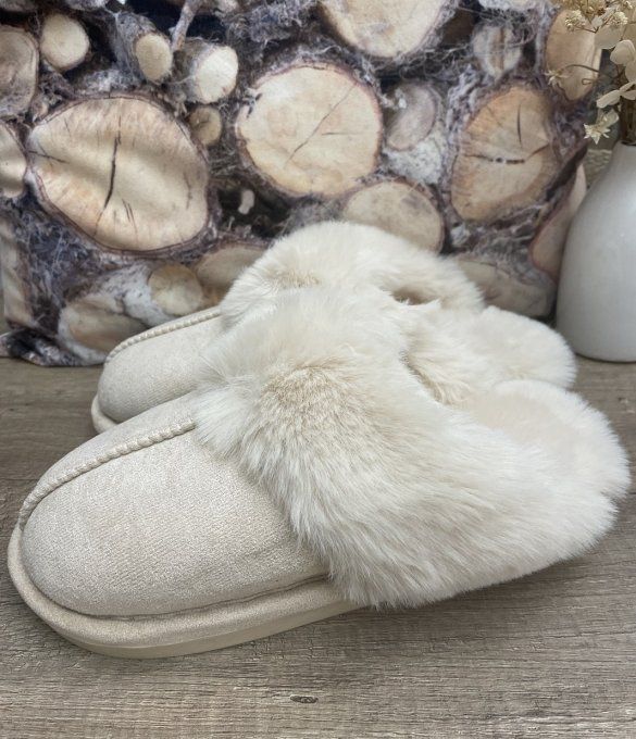Chaussons fourrés ouverts BEIGE