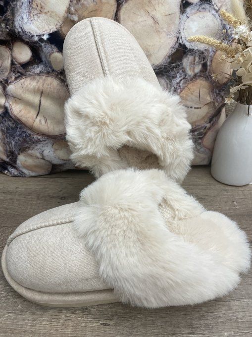 Chaussons fourrés ouverts BEIGE