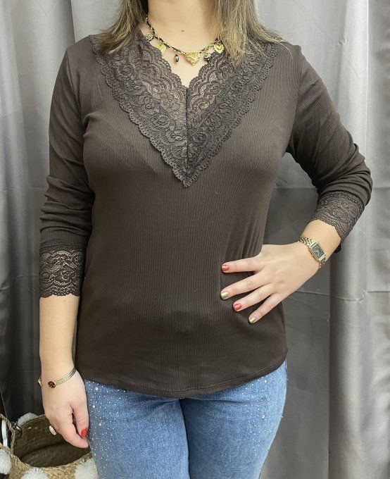 Tee-shirt dentelle manches longues
