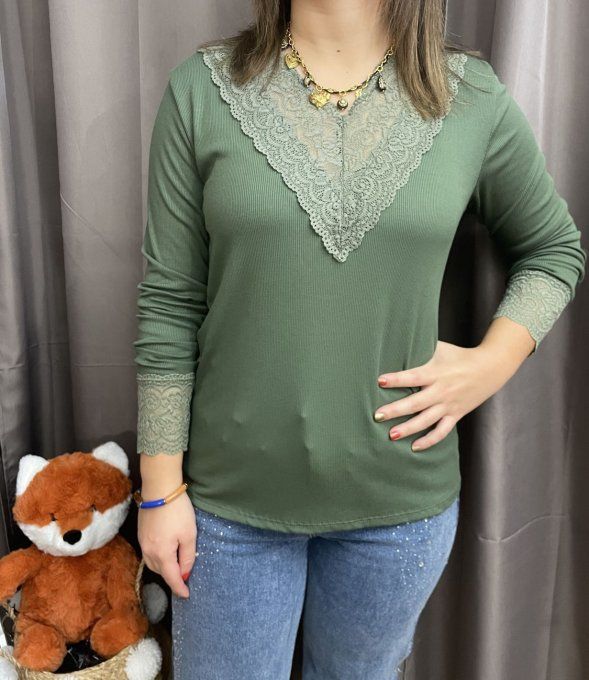 Tee-shirt dentelle manches longues 