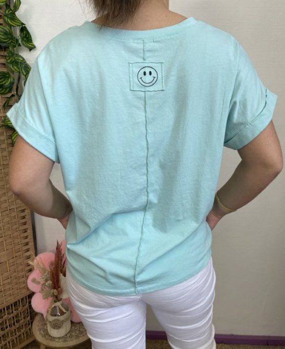 Tee-shirt dos SMILEY VERT D'EAU   