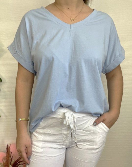 Tee-shirt dos SMILEY BLEU CIEL