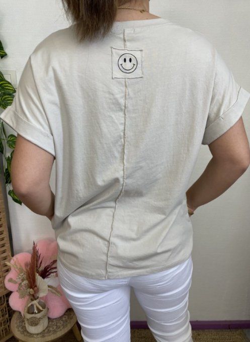 Tee-shirt dos SMILEY BEIGE