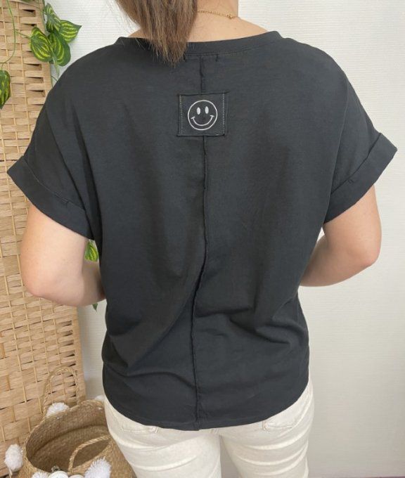 Tee-shirt dos SMILEY NOIR