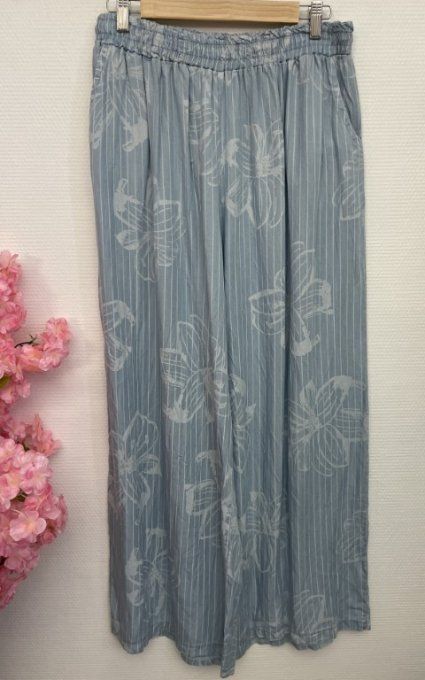 Pantalon FLEURS BLEU JEAN CLAIR