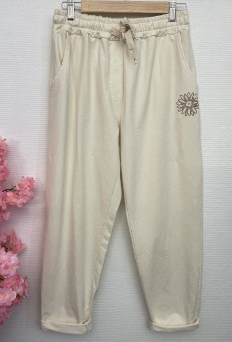 Pantalon jogging fleur BEIGE