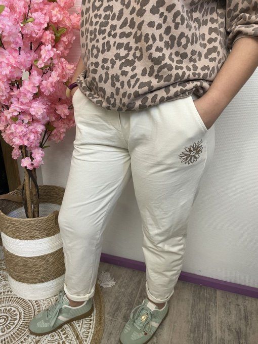 Pantalon jogging fleur BEIGE