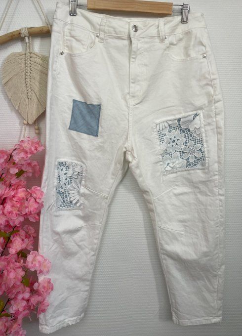 Jean blanc PATCHWORK