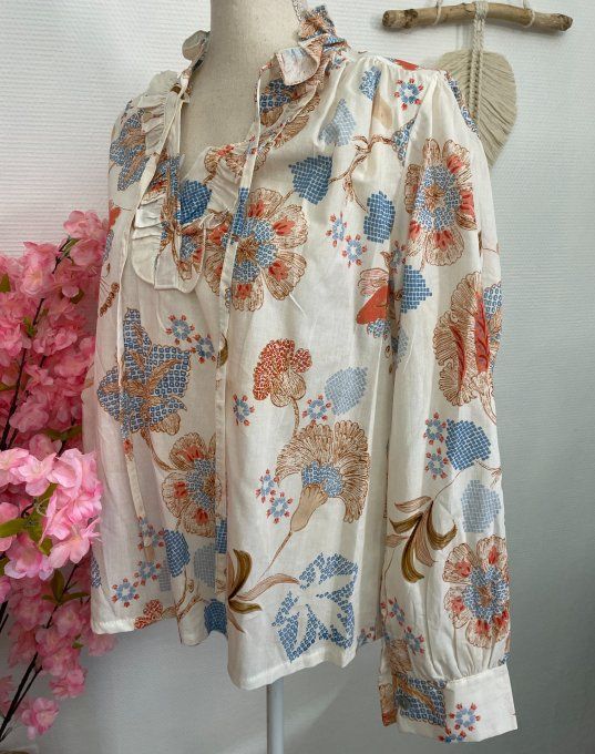 Blouse AMELIE ECRU/BLEU