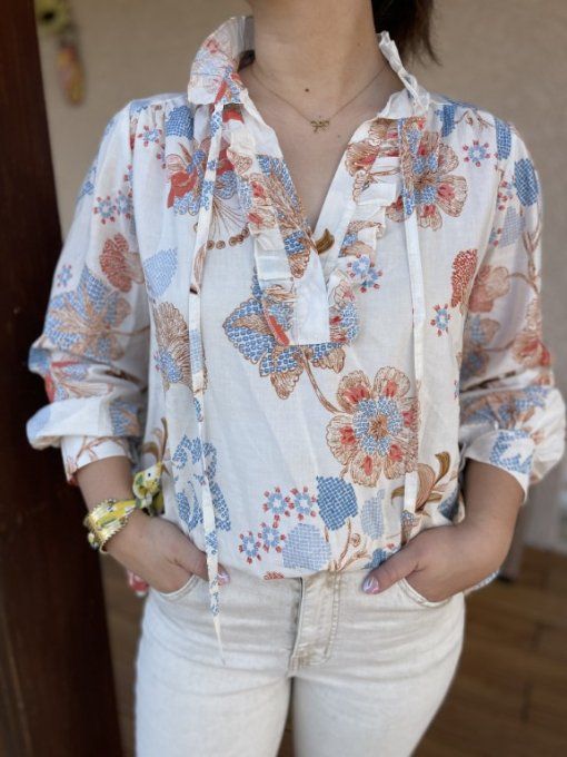 Blouse AMELIE ECRU/BLEU