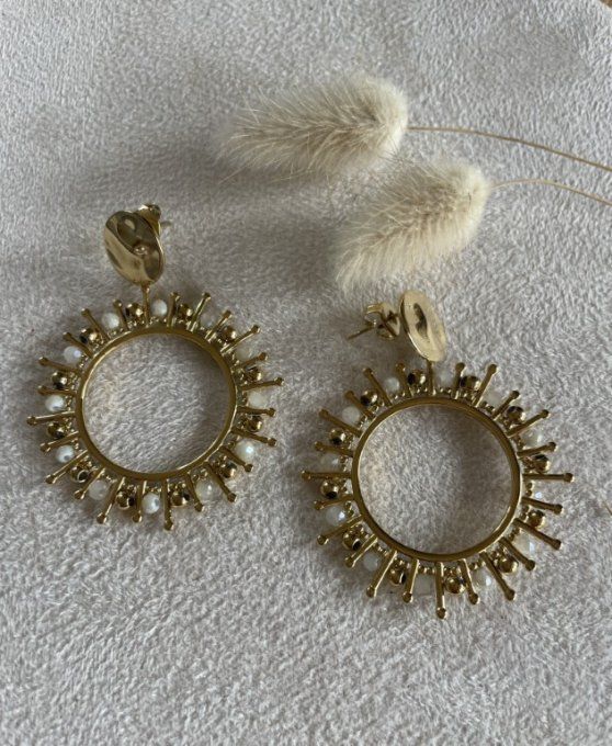 Boucles d'oreilles créoles pierres naturelles