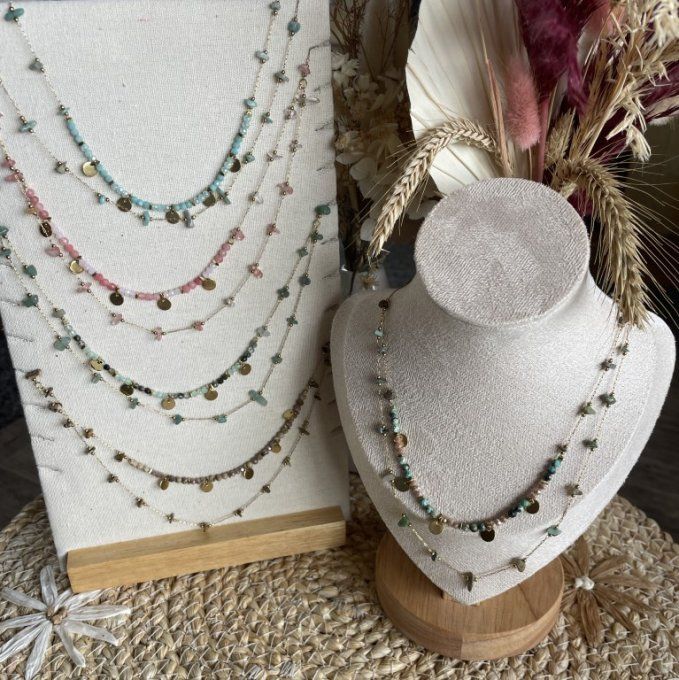 Collier double rang pierres naturelles
