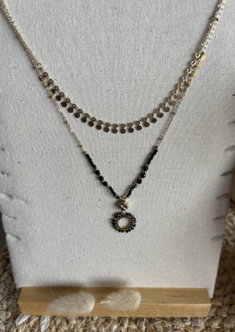 Collier Double Rang pierre Naturelle et pendentif