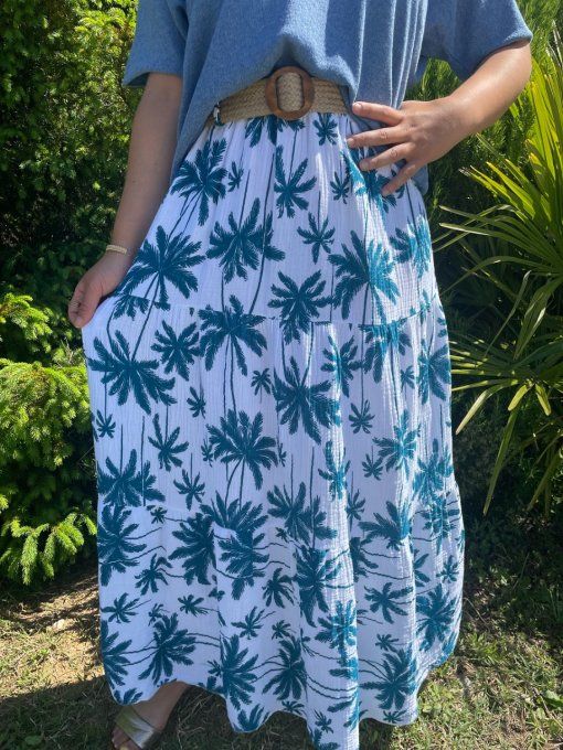 Jupe longue  PALMIERS BLEU
