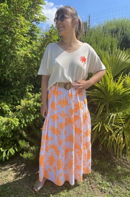 Jupe longue  PALMIERS ORANGE