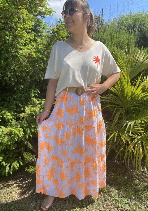 Jupe longue  PALMIERS ORANGE