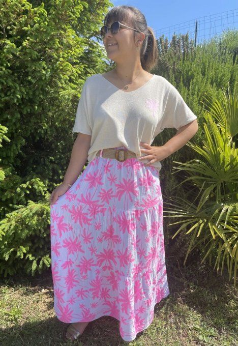 Jupe longue  PALMIERS FUSHIA