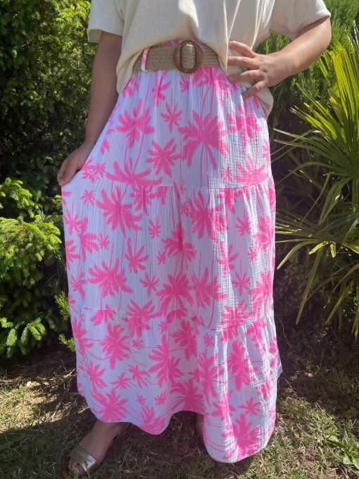 Jupe longue  PALMIERS FUSHIA